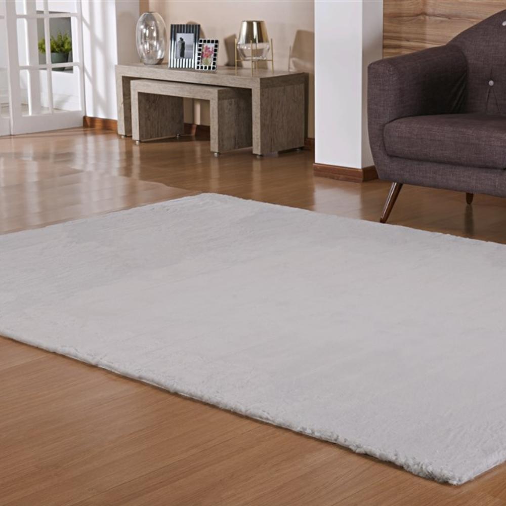 Tapete Pelúcia Para Quarto e Sala Pele Bangor 1,00 x 1,50m Cinza Prata Niazitex