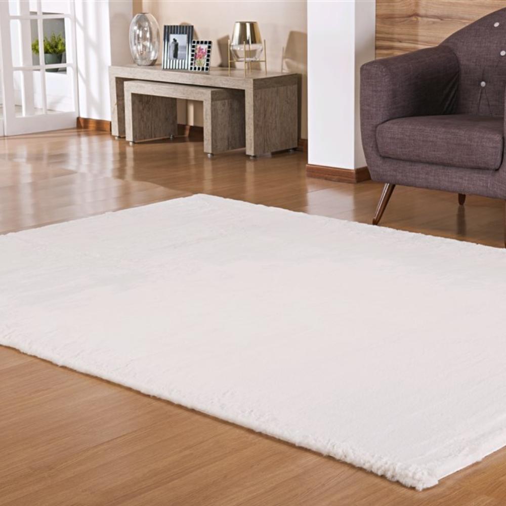 Tapete Pelúcia Para Quarto e Sala Pele Bangor 1,00 x 1,50m Marfim Niazitex
