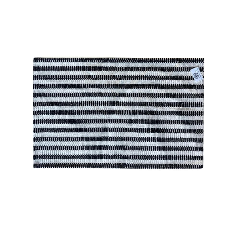 Tapete 45x65cm Algodão Antiderrapante Cloe Cru e Preto Anatex