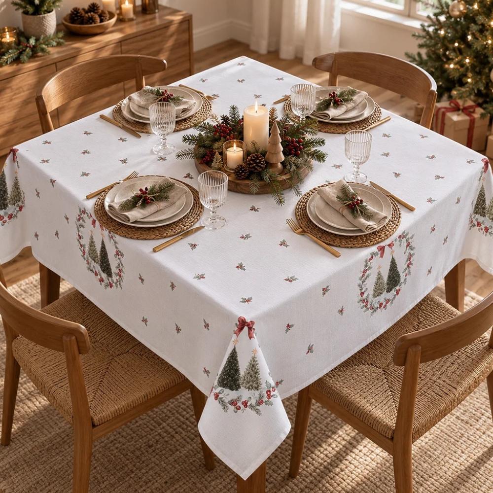 Toalha de Mesa Quadrada 8 Lugares 1,80x1,80m Renova Natal 126 Dohler