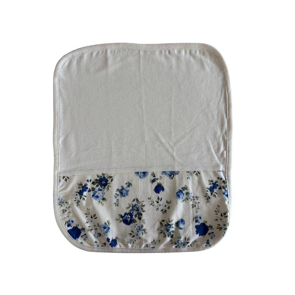 Toalha de Boca em Malha Dupla Com Viés 30x32cm Cru Floral Azul Arrumadinho Enxovais