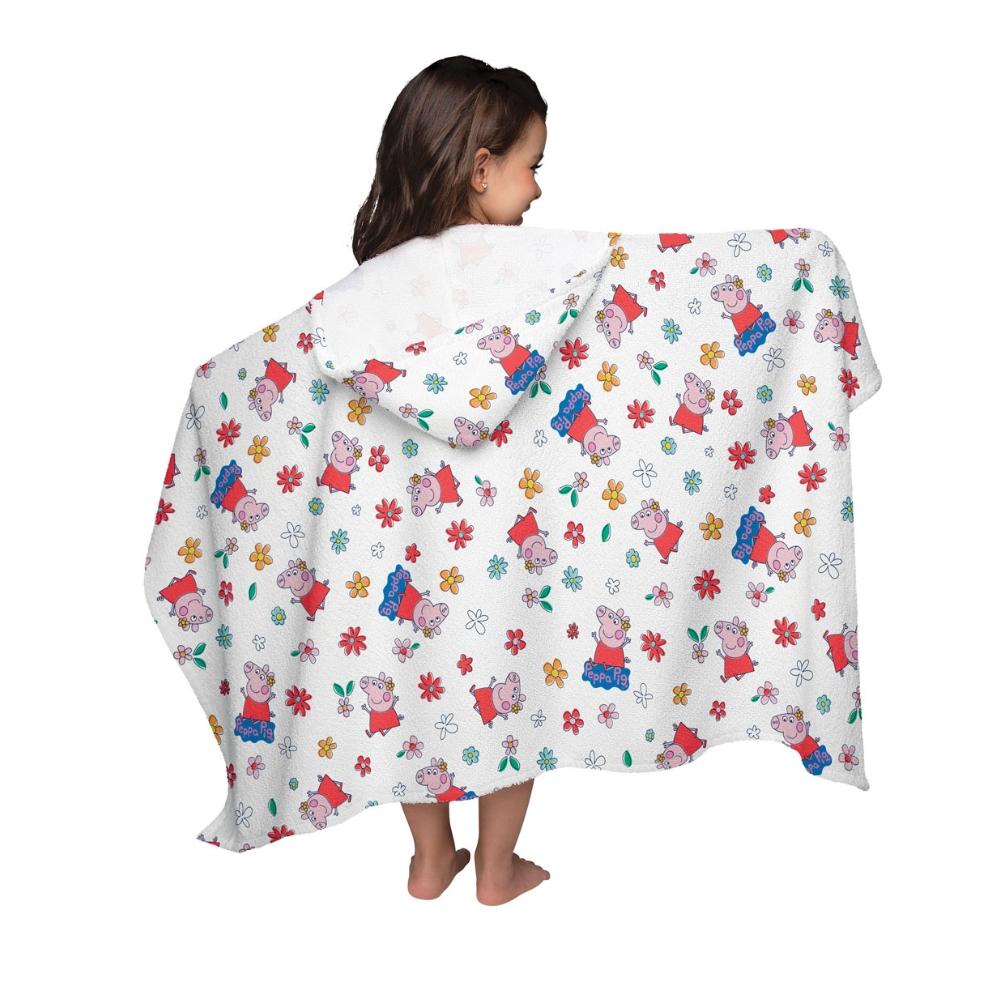 Toalha de Banho Felpuda Infantil com Capuz 70x130cm Peppa Pig Lepper