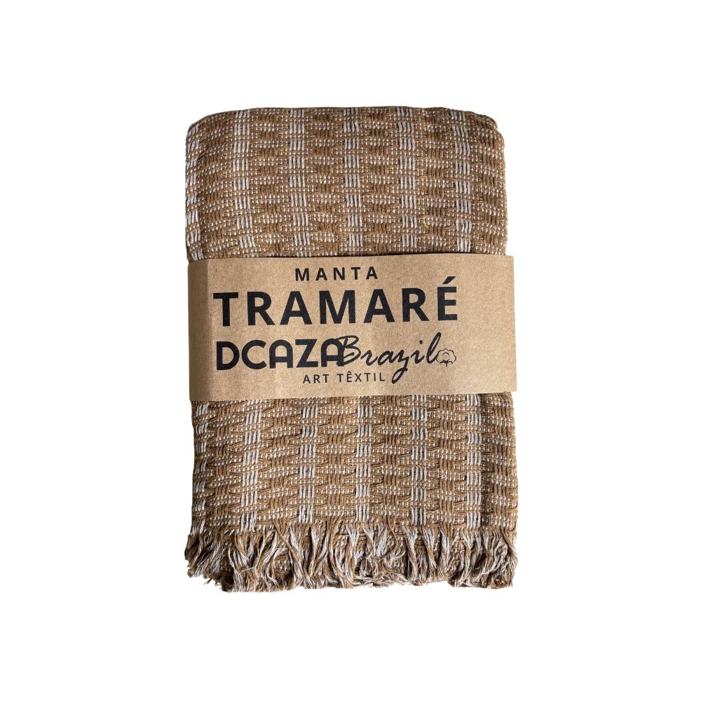 Manta Tramaré Para Decoração Sofá 100% Algodão Kaki e Cru 1,60m x 2,30m Dcaza