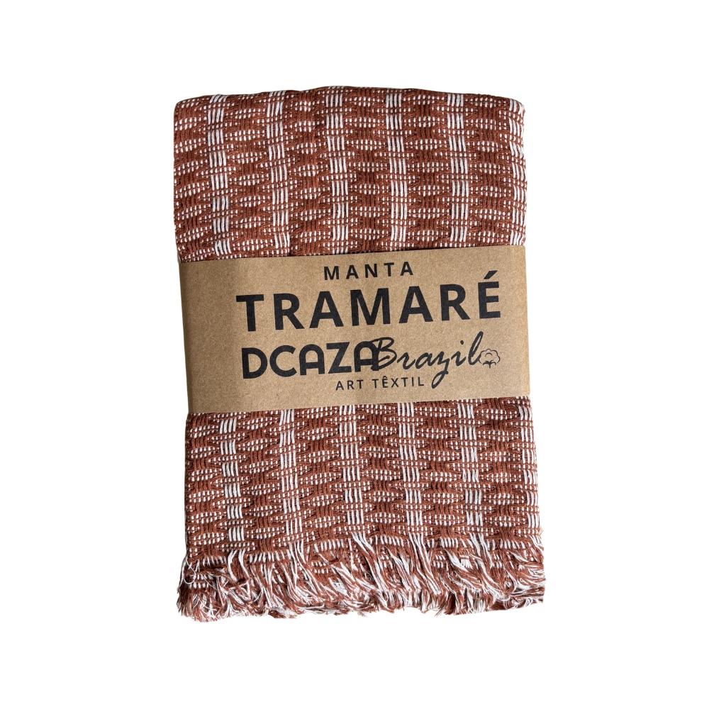 Manta Tramaré Para Decoração Sofá 100% Algodão Terracota e Cru 1,60m x 2,30m Dcaza