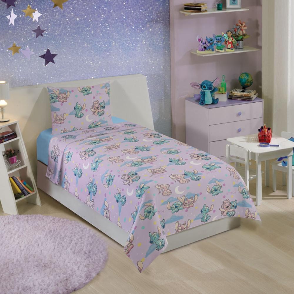 Jogo De Lençol Infantil Solteiro 03 Peças Stitch e Angel Lepper