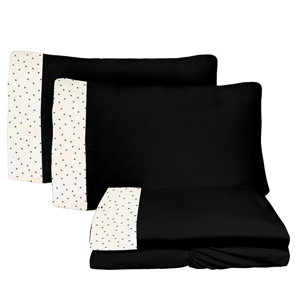 Jogo de Lençol 4 Peças King 1,93m x 2,03m Triangulo 06 Preto Arrumadinho Enxovais