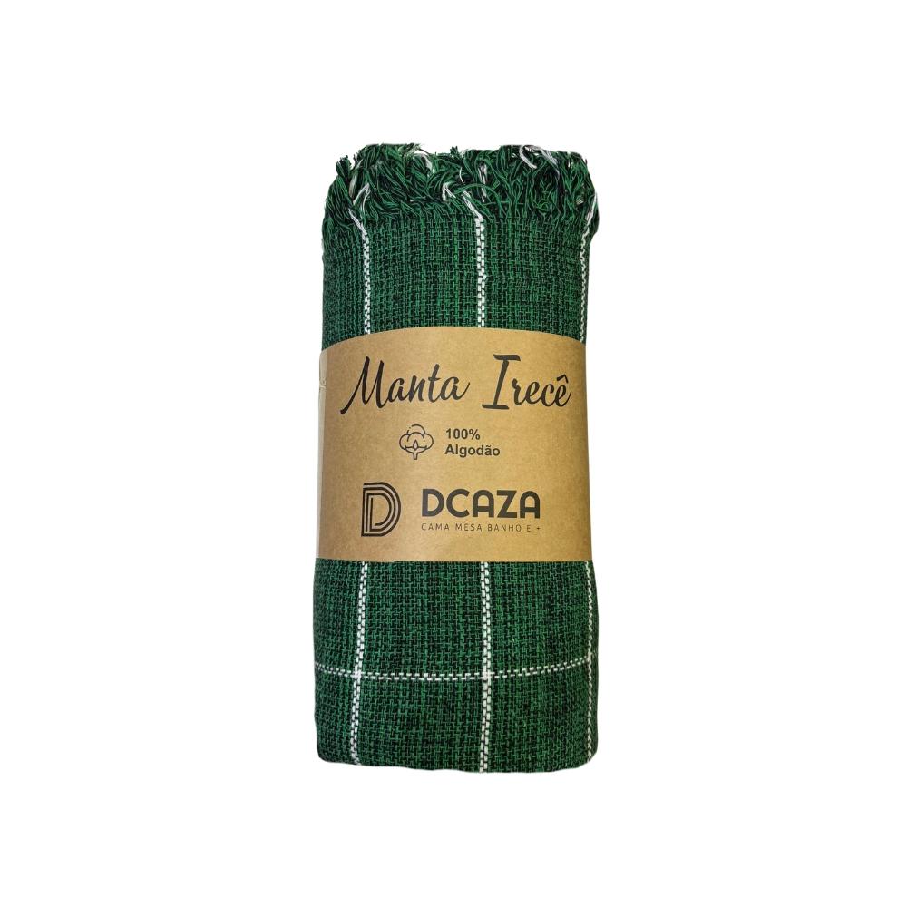 Manta Uga Irecê Para Decoração Sofá 100% Algodão Verde e Branca 1,70m x 2,30m Dcaza