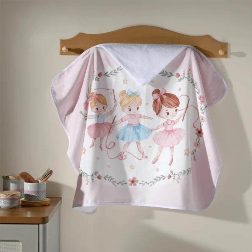 Toalha de Banho Infantil Bebê com Capuz Velour Bailarina 90x70cm Dohler