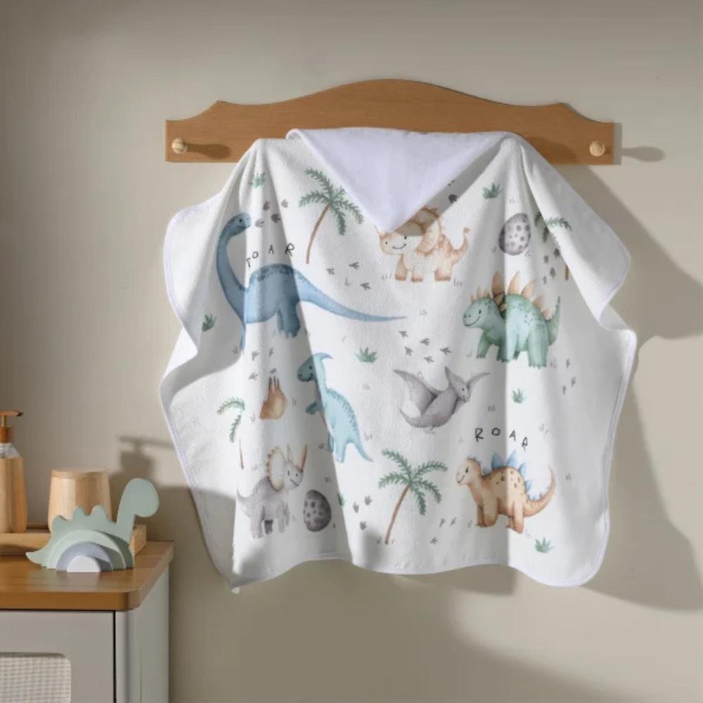 Toalha de Banho Infantil Bebê com Capuz Velour Dino Dinossauros 90x70cm Dohler