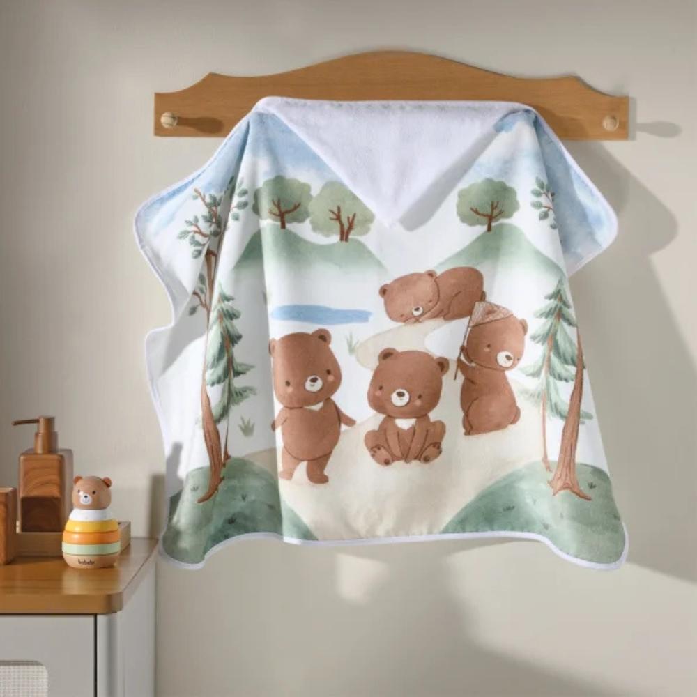 Toalha de Banho Infantil Bebê com Capuz Velour Teddy 90x70cm Dohler