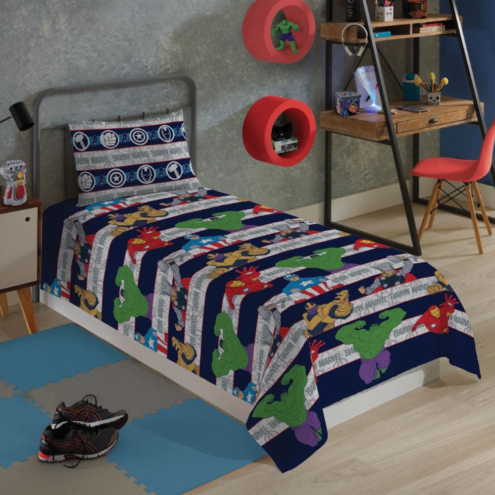 Jogo De Lençol Infantil Solteiro 02 Peças Avengers Vingadores Lepper